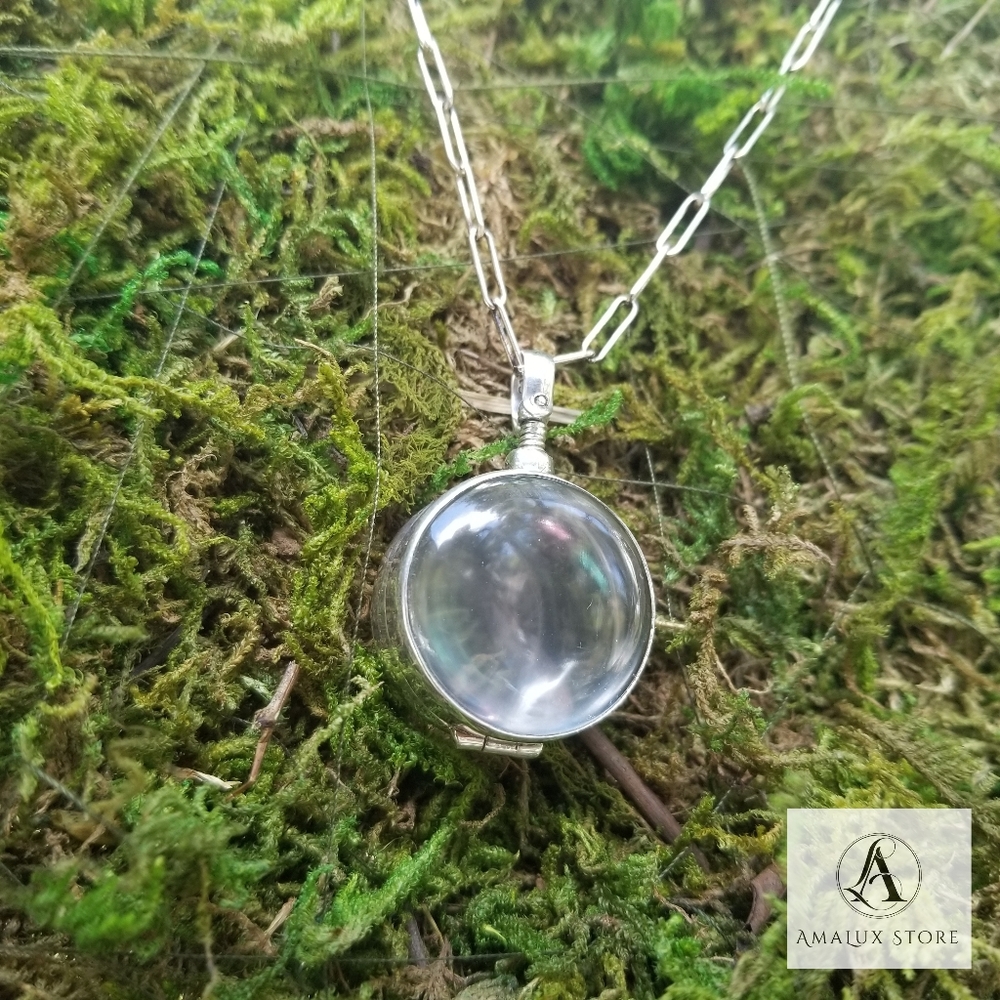 Vintage glass round locket sterling silver